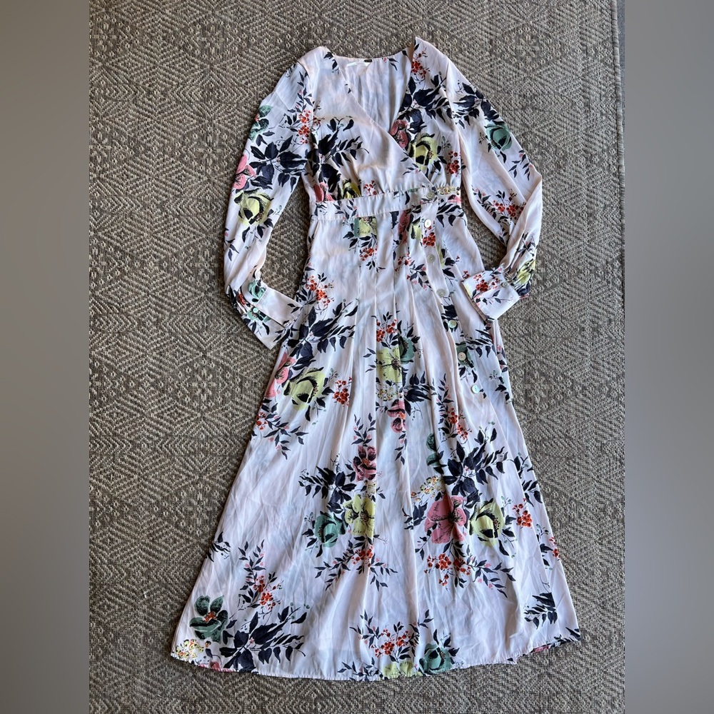 Long Sleeve White Floral Wrap Maxi Dress